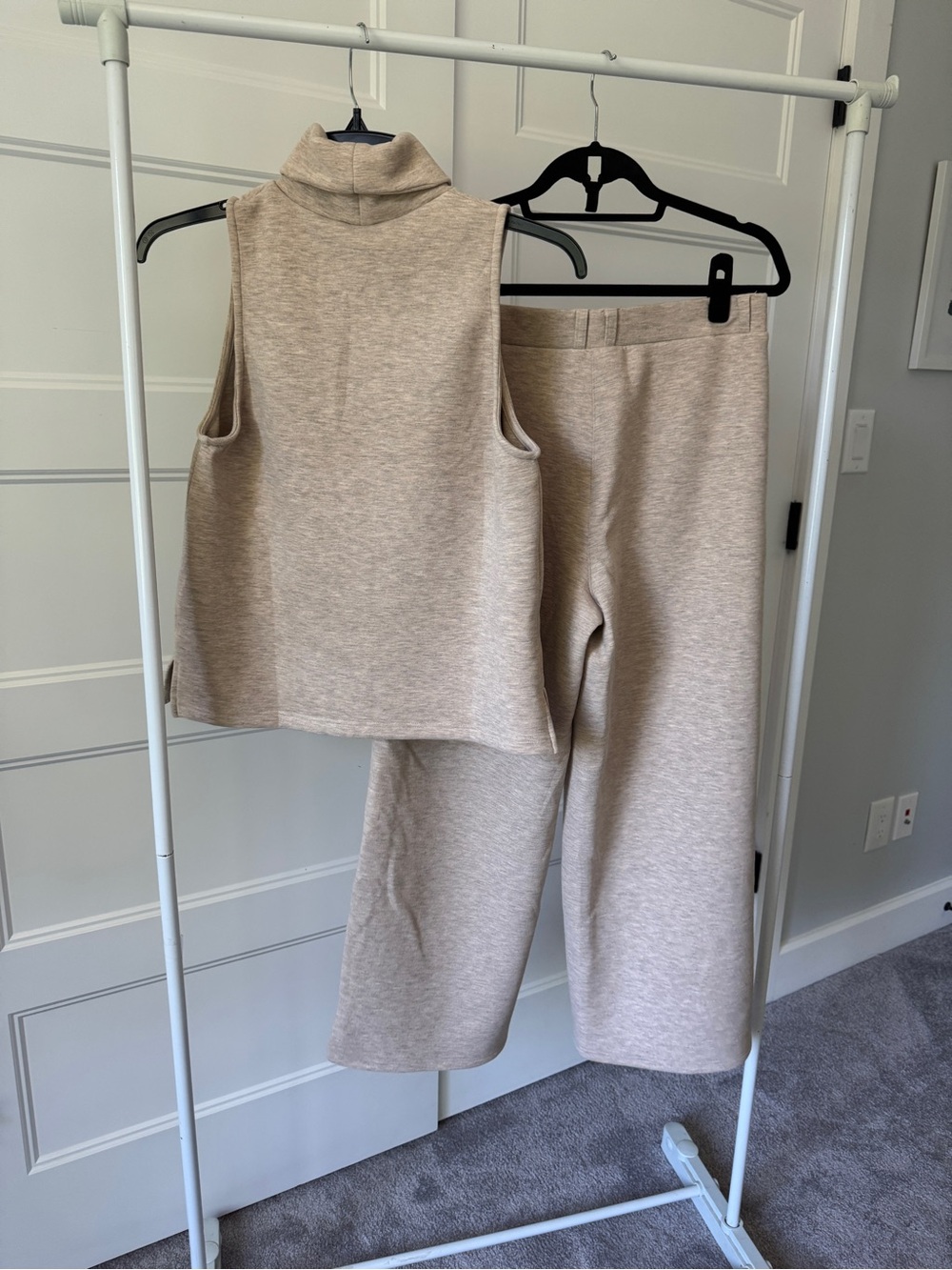 OGL Cream Sleeveless Turtleneck Top with Wide-Leg Pants - Picture 6 of 7